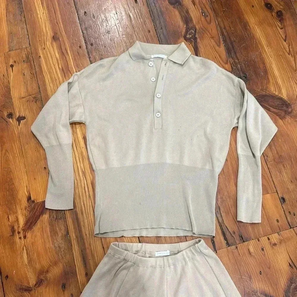 Joan Vass USA tan cream 100% cotton sweater and skirt set size small/medium - Picture 3 of 9